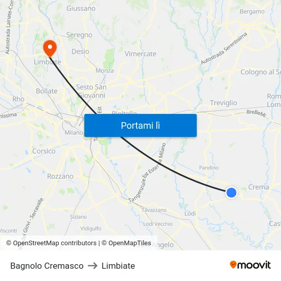 Bagnolo Cremasco to Limbiate map
