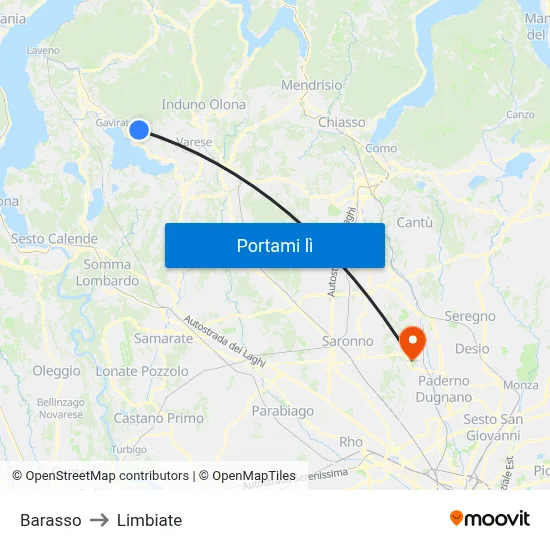 Barasso to Limbiate map