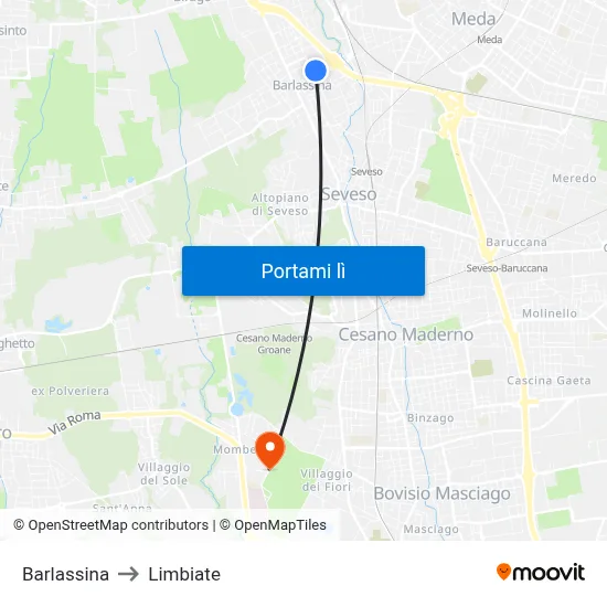 Barlassina to Limbiate map