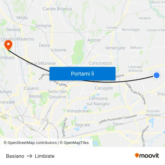 Basiano to Limbiate map