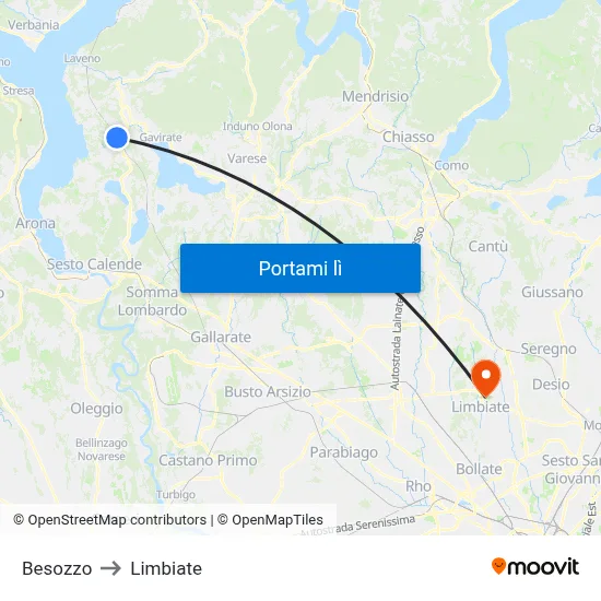 Besozzo to Limbiate map