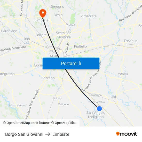 Borgo San Giovanni to Limbiate map