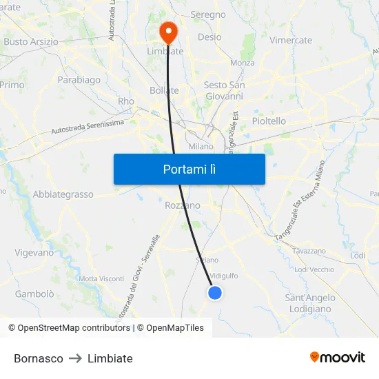 Bornasco to Limbiate map