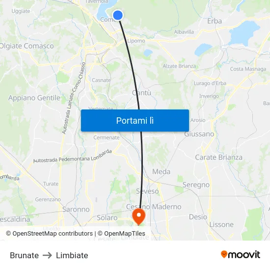 Brunate to Limbiate map