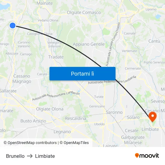 Brunello to Limbiate map