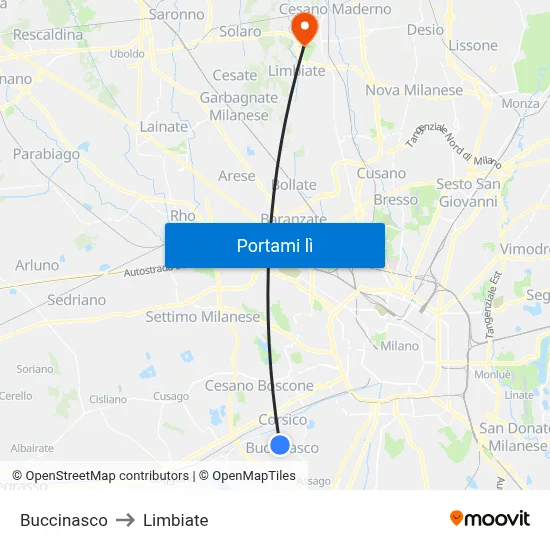 Buccinasco to Limbiate map