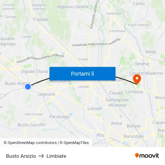 Busto Arsizio to Limbiate map