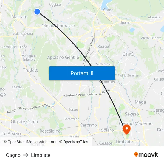 Cagno to Limbiate map