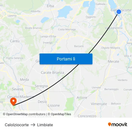 Calolziocorte to Limbiate map