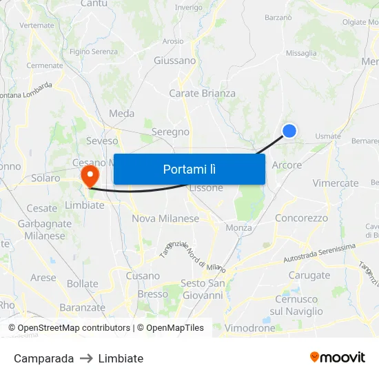 Camparada to Limbiate map