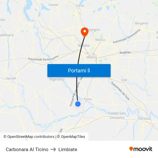 Carbonara Al Ticino to Limbiate map