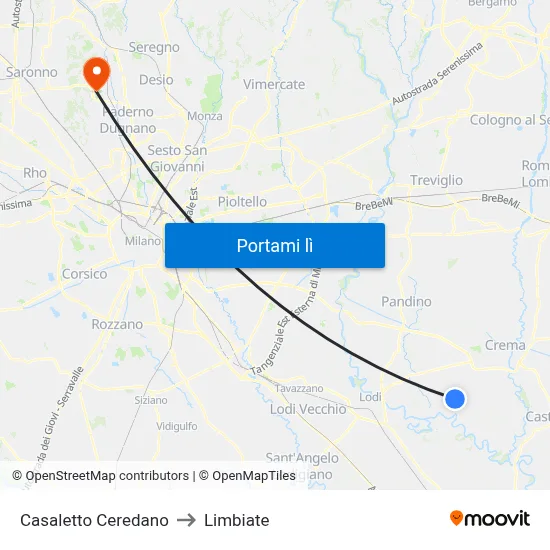 Casaletto Ceredano to Limbiate map