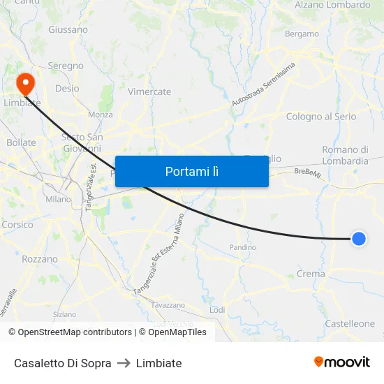 Casaletto Di Sopra to Limbiate map