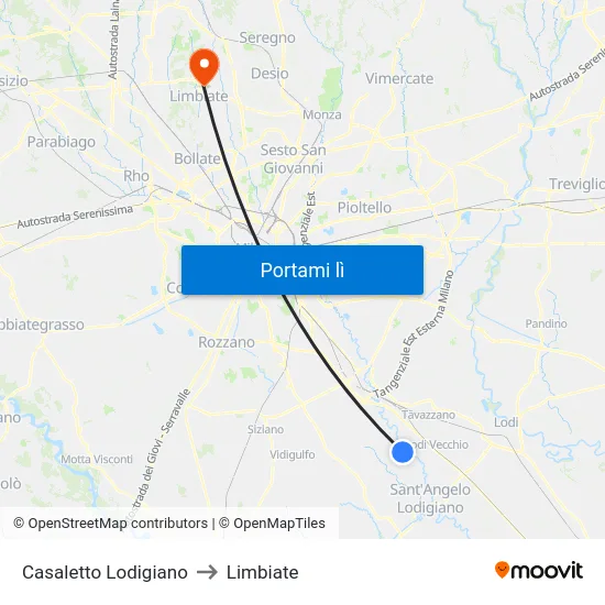 Casaletto Lodigiano to Limbiate map