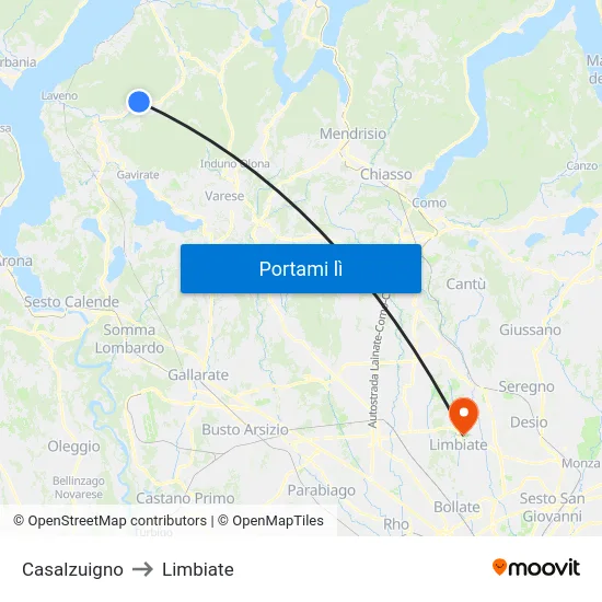 Casalzuigno to Limbiate map