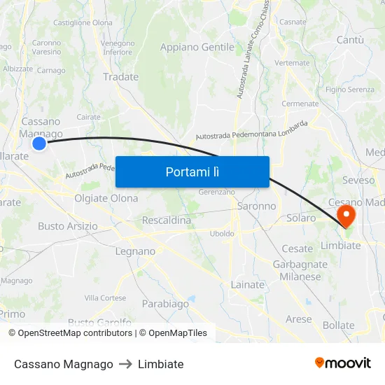 Cassano Magnago to Limbiate map