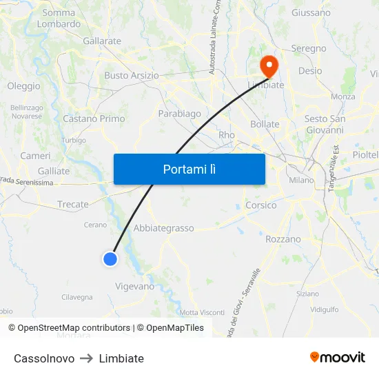 Cassolnovo to Limbiate map