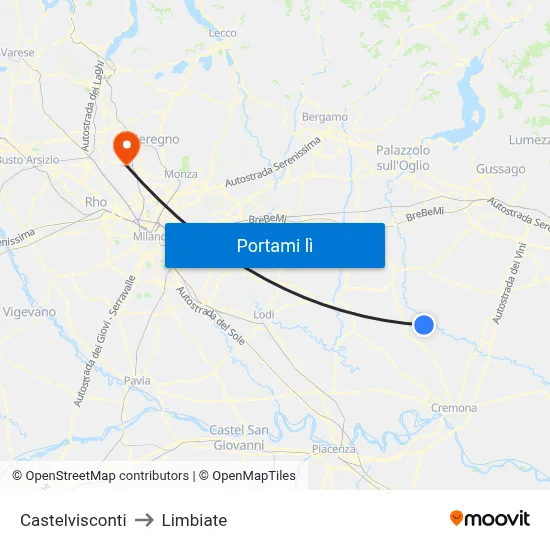 Castelvisconti to Limbiate map