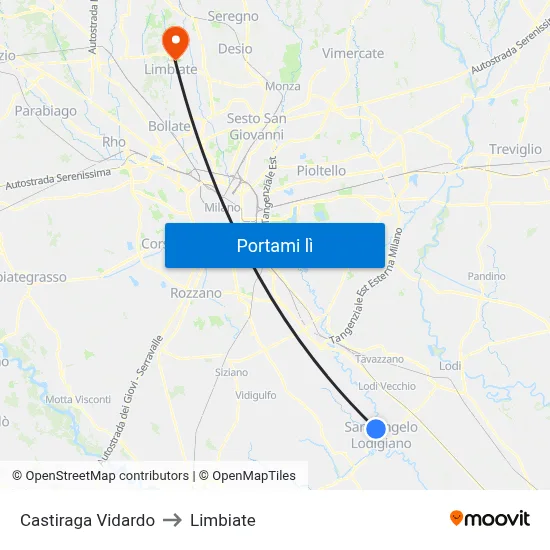 Castiraga Vidardo to Limbiate map