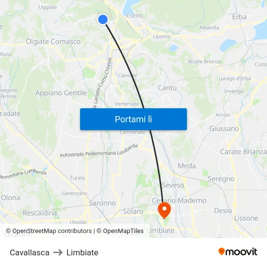 Cavallasca to Limbiate map