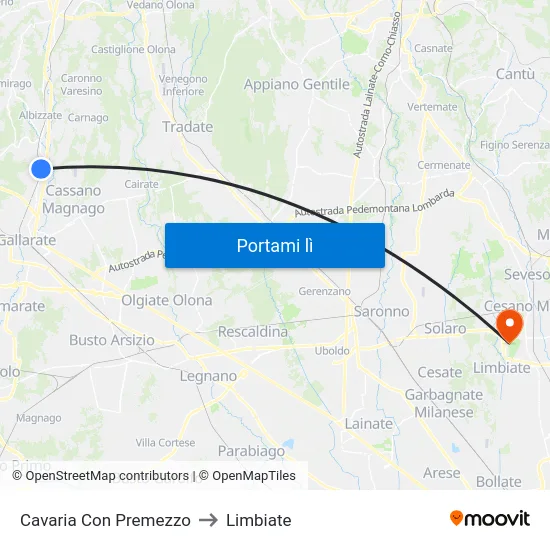 Cavaria Con Premezzo to Limbiate map