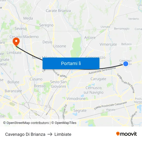 Cavenago Di Brianza to Limbiate map