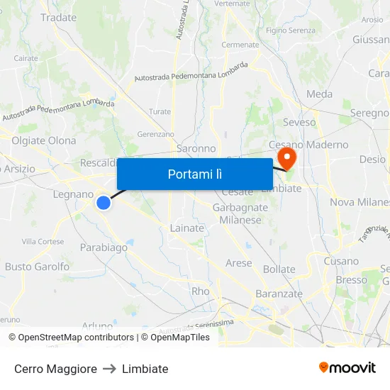 Cerro Maggiore to Limbiate map