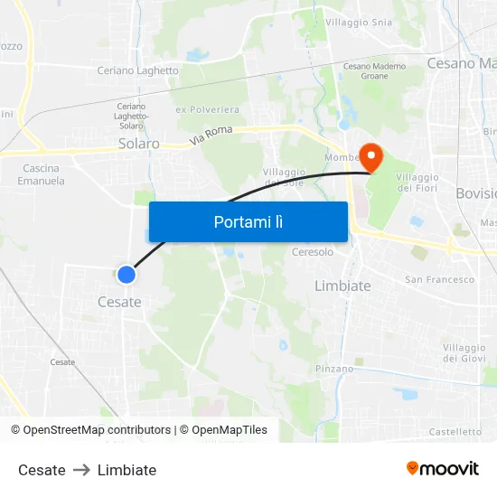 Cesate to Limbiate map