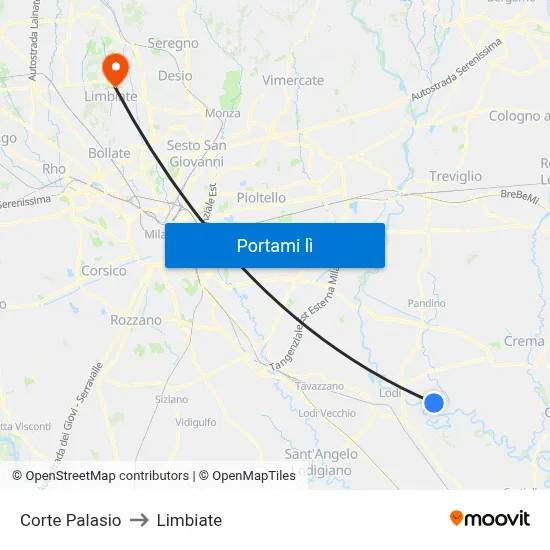 Corte Palasio to Limbiate map
