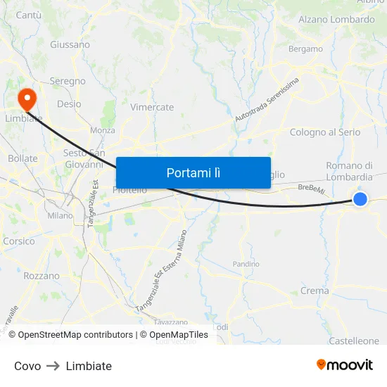 Covo to Limbiate map