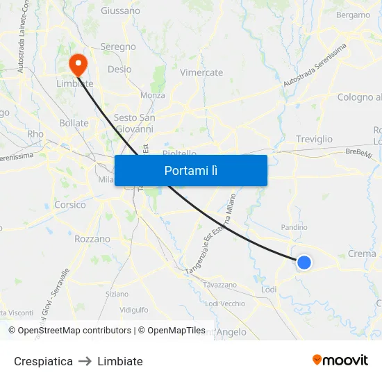 Crespiatica to Limbiate map