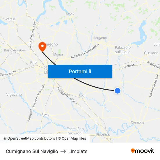 Cumignano Sul Naviglio to Limbiate map