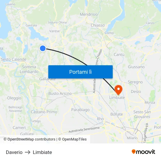 Daverio to Limbiate map