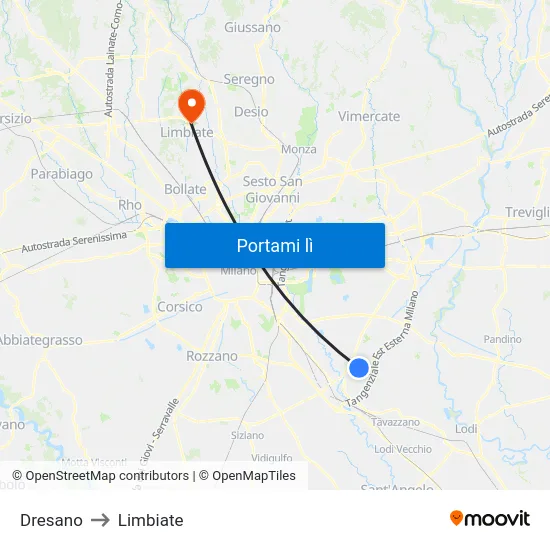 Dresano to Limbiate map