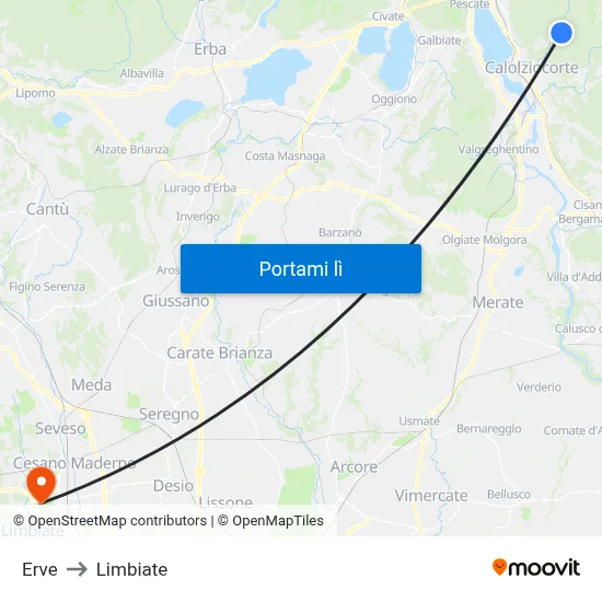 Erve to Limbiate map