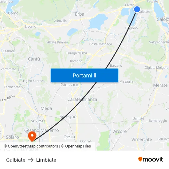 Galbiate to Limbiate map