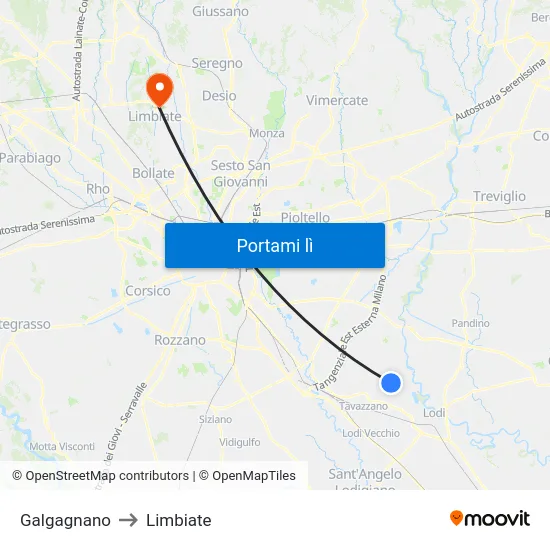 Galgagnano to Limbiate map