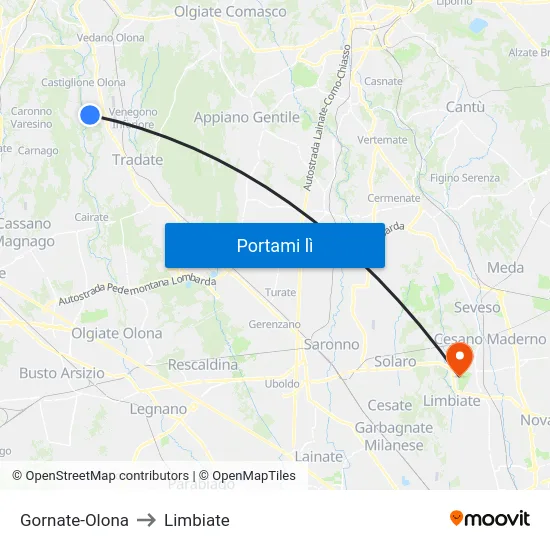 Gornate-Olona to Limbiate map