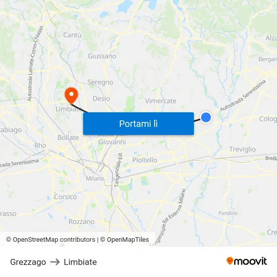 Grezzago to Limbiate map