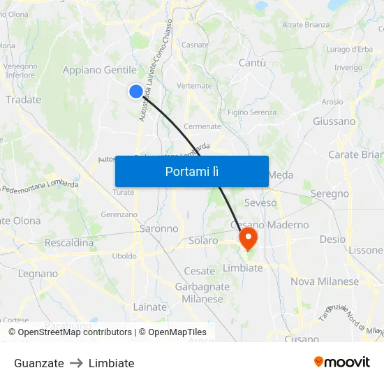 Guanzate to Limbiate map