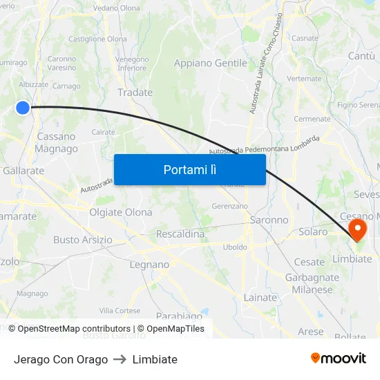 Jerago Con Orago to Limbiate map