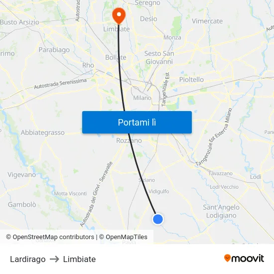 Lardirago to Limbiate map