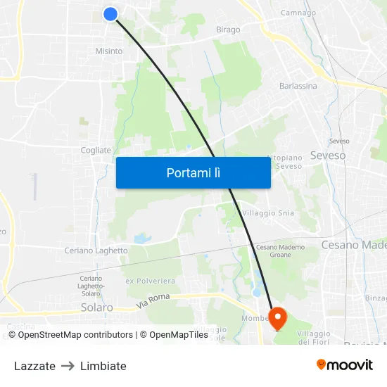 Lazzate to Limbiate map