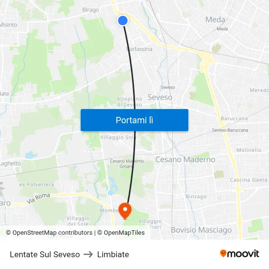 Lentate Sul Seveso to Limbiate map