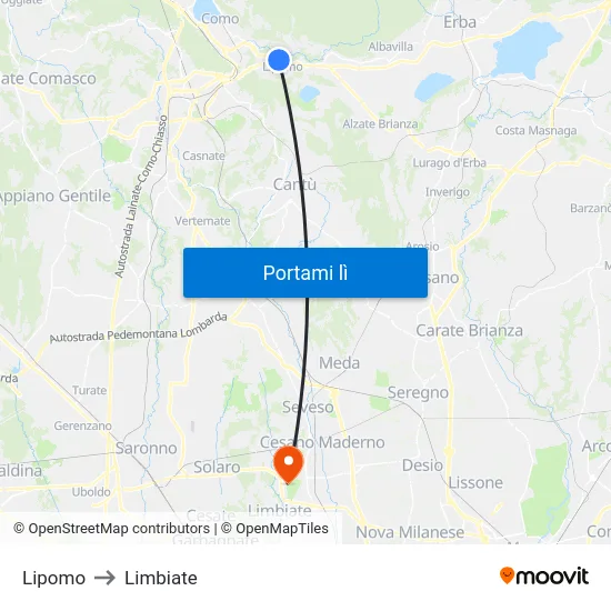 Lipomo to Limbiate map