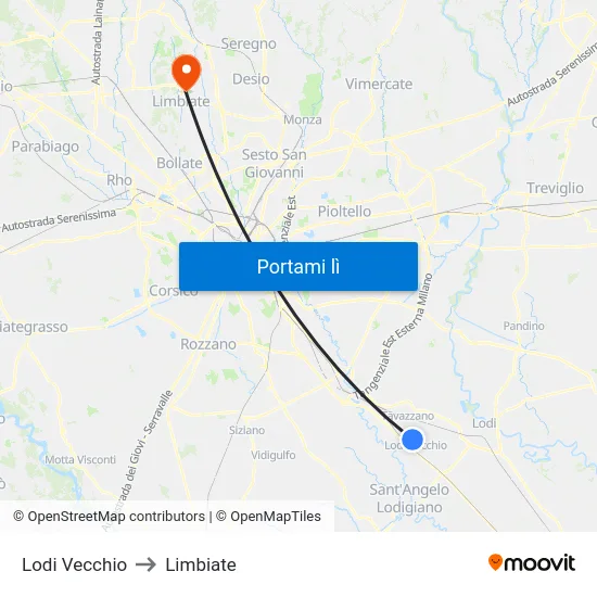 Lodi Vecchio to Limbiate map