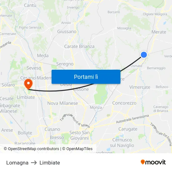 Lomagna to Limbiate map