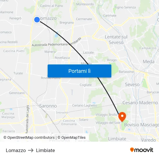 Lomazzo to Limbiate map