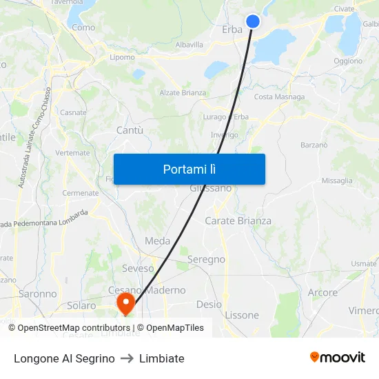 Longone Al Segrino to Limbiate map