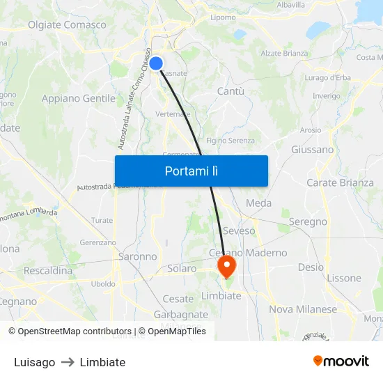 Luisago to Limbiate map